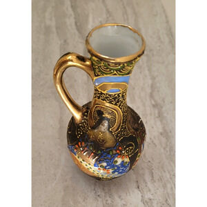 VINTAGE JAPANESE CHIKUSA CERAMIC SATSUMA VASE PITCHER ROYAL EMPEROR GOLD TONES